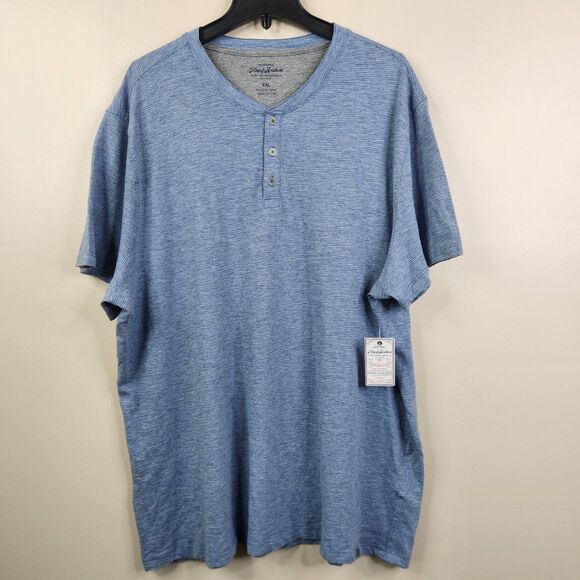 NEW Flag & Anthem Mens Short Sleeve Striped 3 Button Cotton Henley Tee XXL - Picture 1 of 7